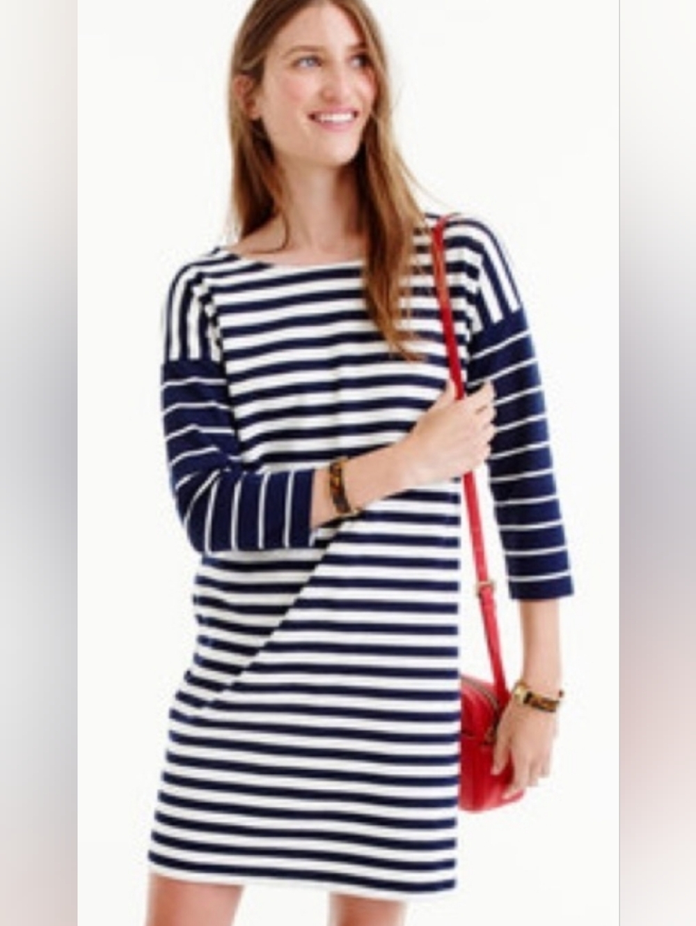 J Crew Cotton Colorblock Navy White Stripe Nautical Shirt Dress Sz XL